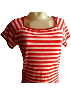 True Vintage T-shirt Small 1980's Valley Red & White Striped Short Sleeve Top